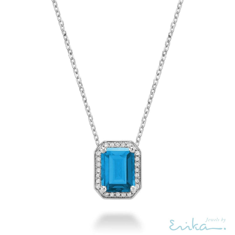 Emerald Cut Colored Stone & Diamond Pendant-RNB Jewellery