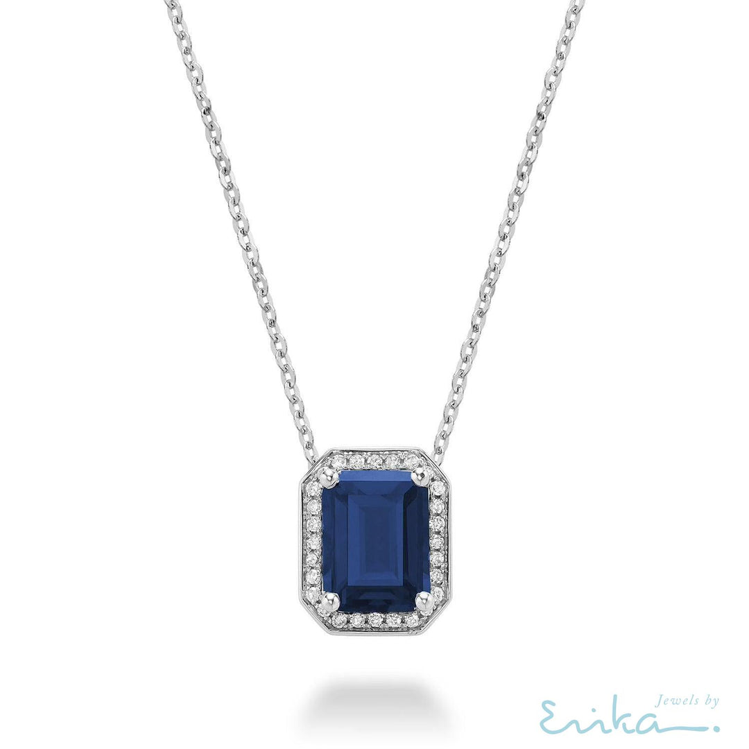 Emerald Cut Colored Stone & Diamond Pendant-RNB Jewellery