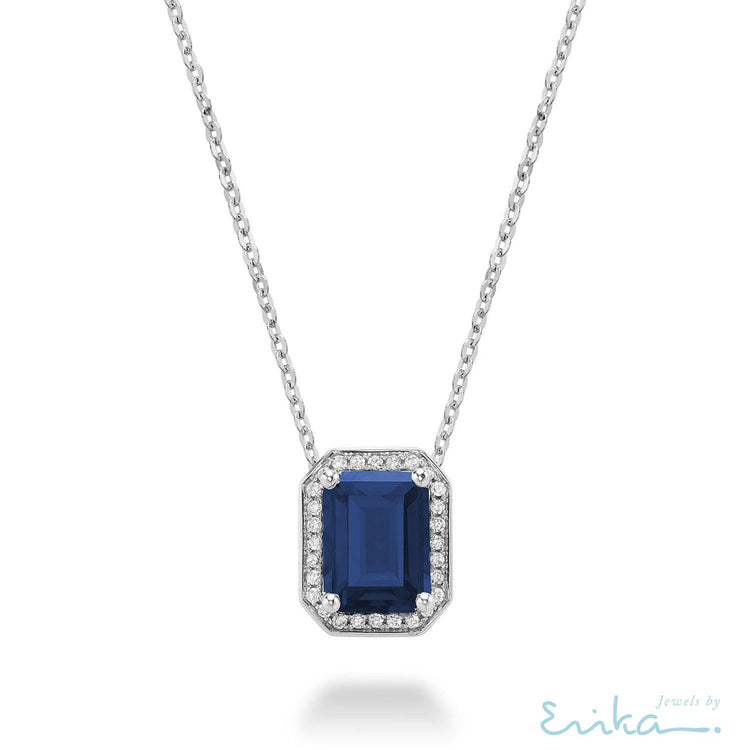 Emerald Cut Colored Stone & Diamond Pendant-RNB Jewellery