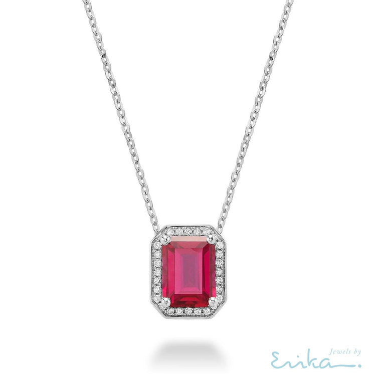 Emerald Cut Colored Stone & Diamond Pendant-RNB Jewellery