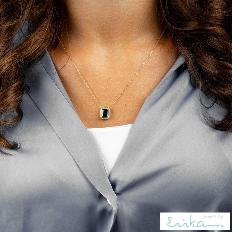 Emerald Cut Colored Stone & Diamond Pendant-RNB Jewellery