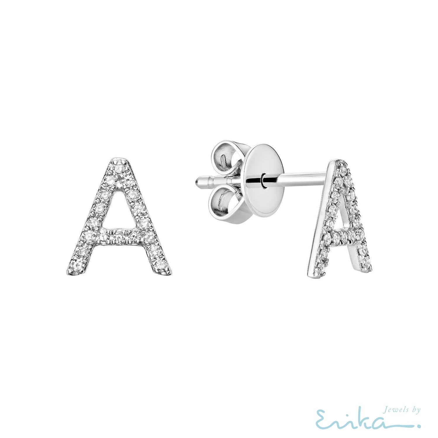 Diamond Initial Stud Earrings (Single)-RNB Jewellery