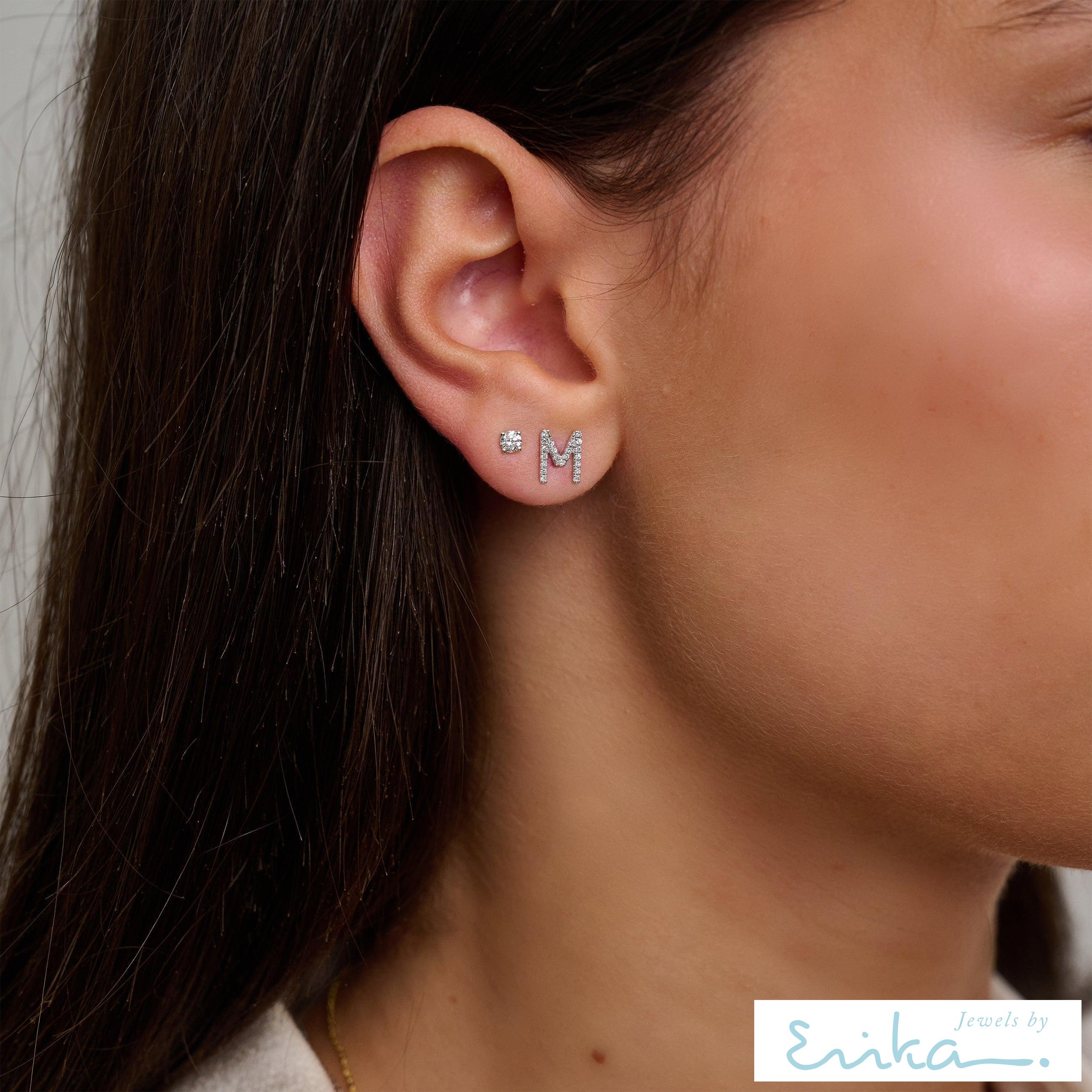 Diamond Initial Stud Earrings (Single)-RNB Jewellery