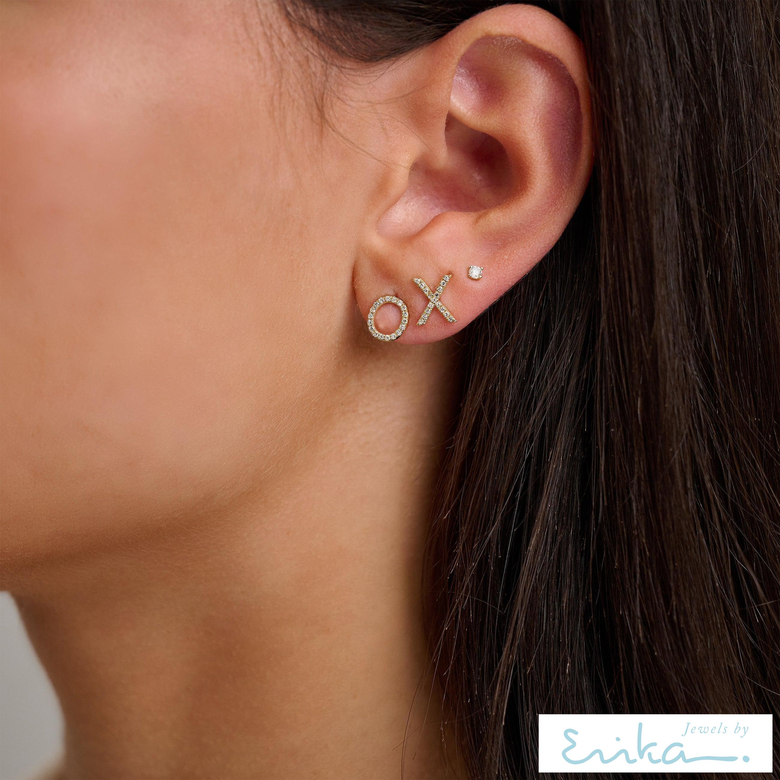 Diamond Initial Stud Earrings (Single)-RNB Jewellery