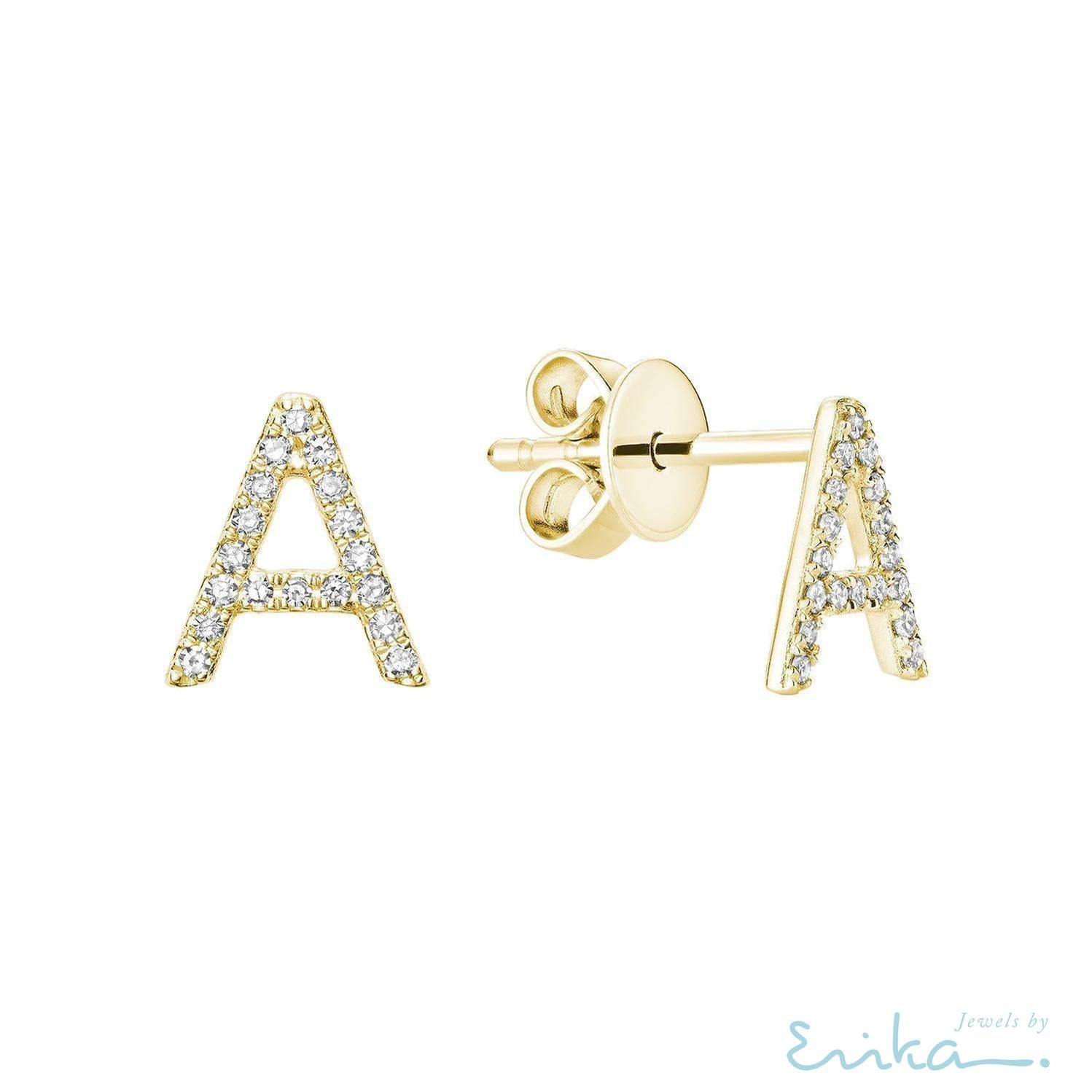 Diamond Initial Stud Earrings (Single)-RNB Jewellery