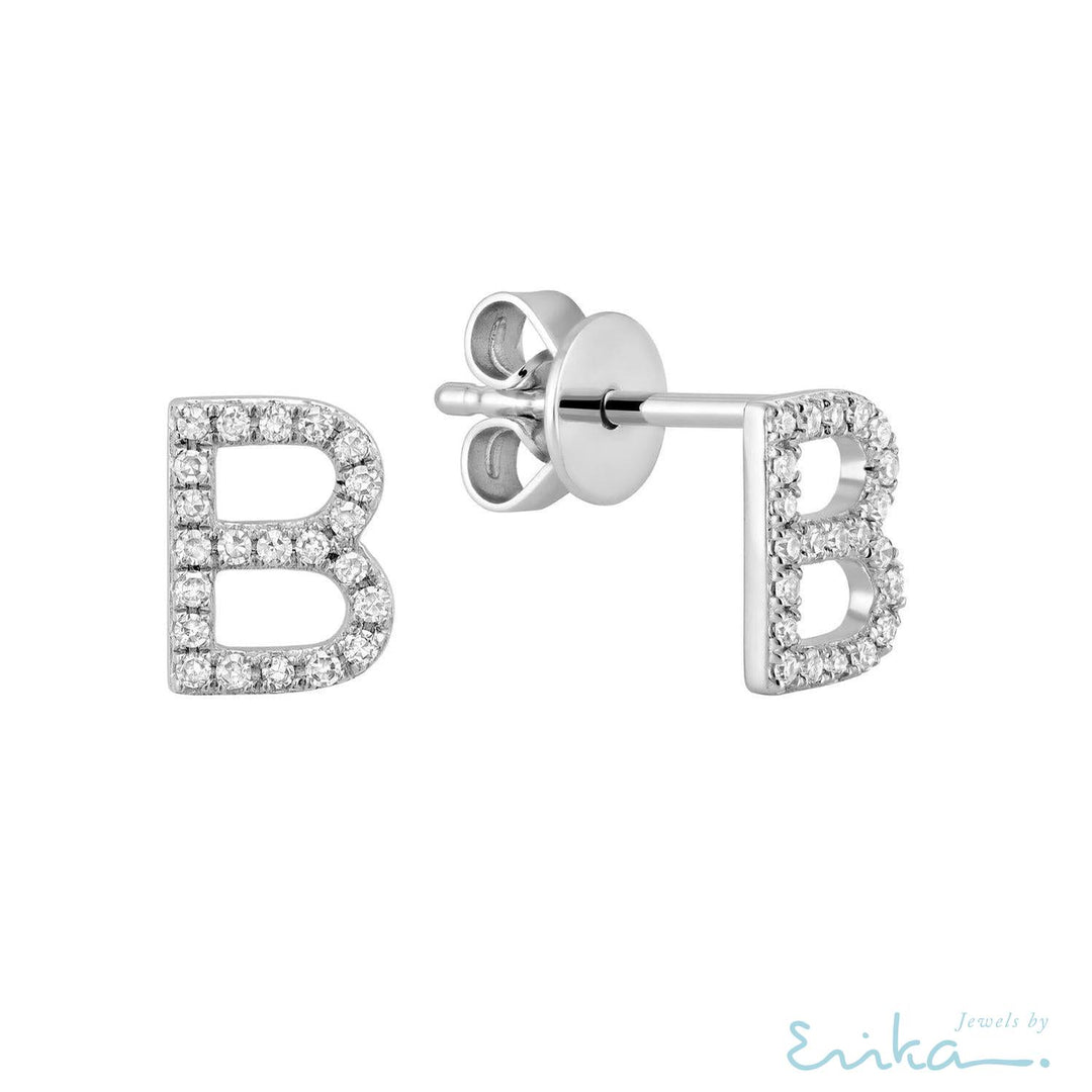 Diamond Initial Stud Earrings (Single)-RNB Jewellery