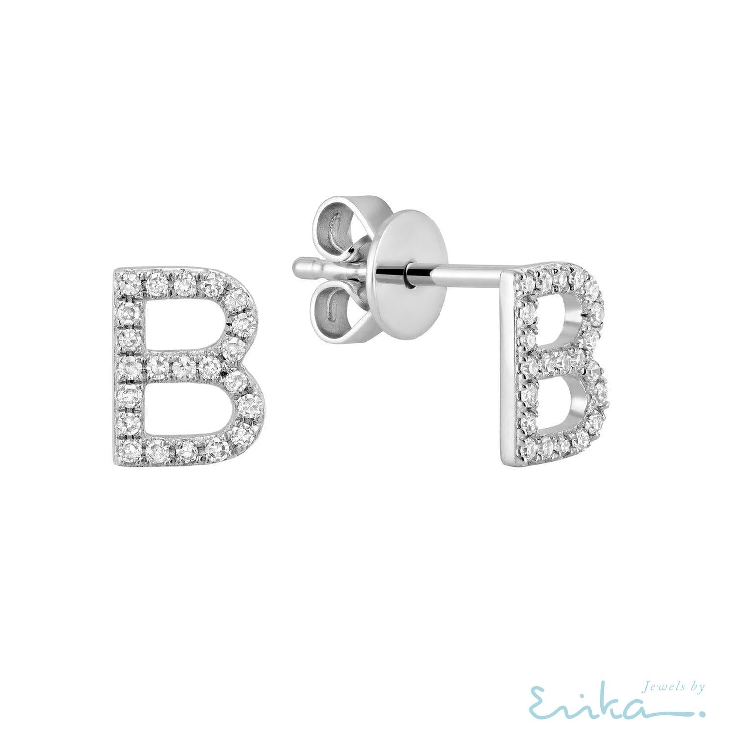 Diamond Initial Stud Earrings (Single)-RNB Jewellery