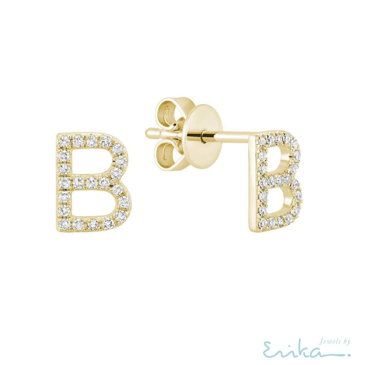 Diamond Initial Stud Earrings (Single)-RNB Jewellery