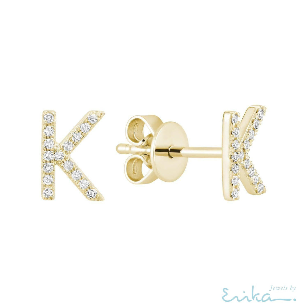 Diamond Initial Stud Earrings (Single)-RNB Jewellery