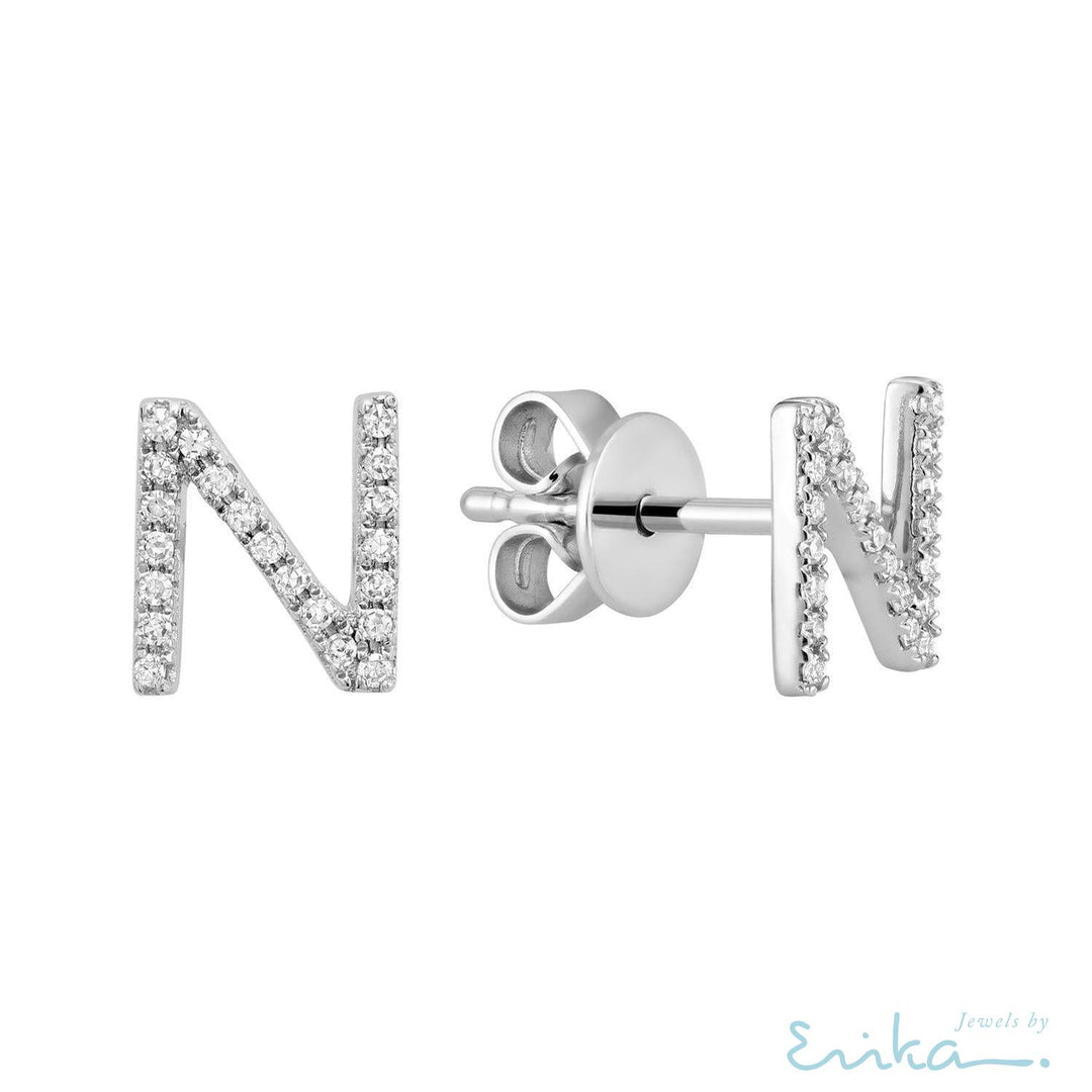 Diamond Initial Stud Earrings (Single)-RNB Jewellery