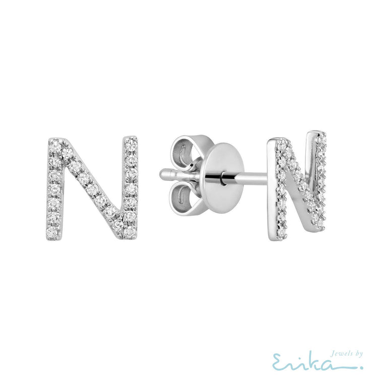 Diamond Initial Stud Earrings (Single)-RNB Jewellery