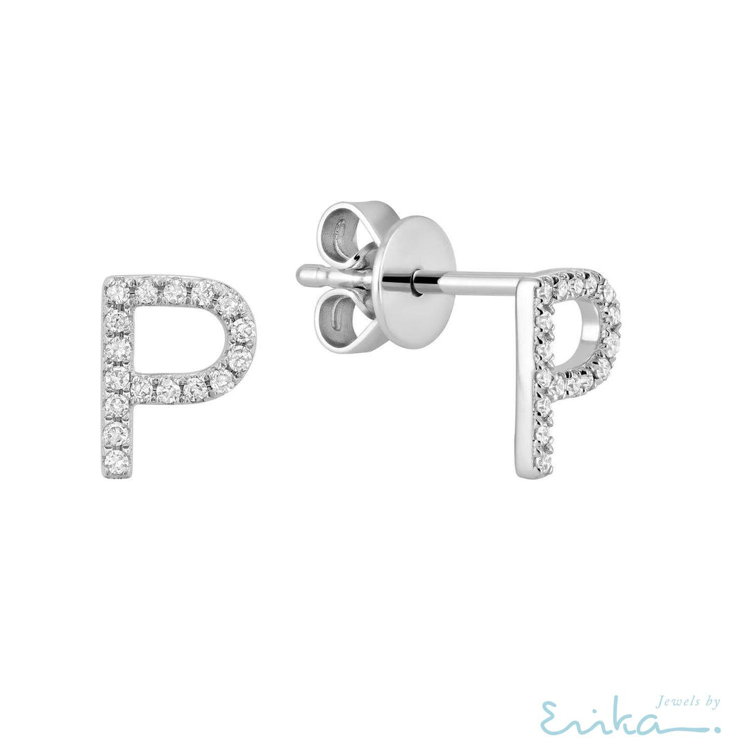 Diamond Initial Stud Earrings (Single)-RNB Jewellery