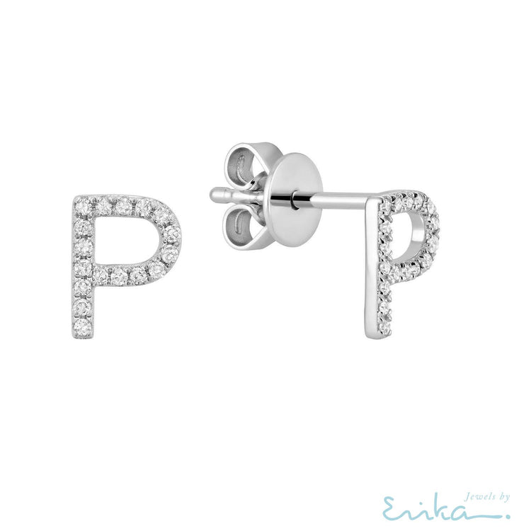 Diamond Initial Stud Earrings (Single)-RNB Jewellery