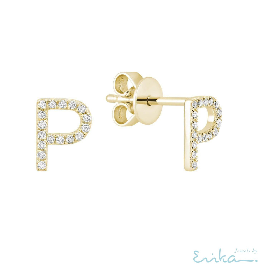 Diamond Initial Stud Earrings (Single)-RNB Jewellery