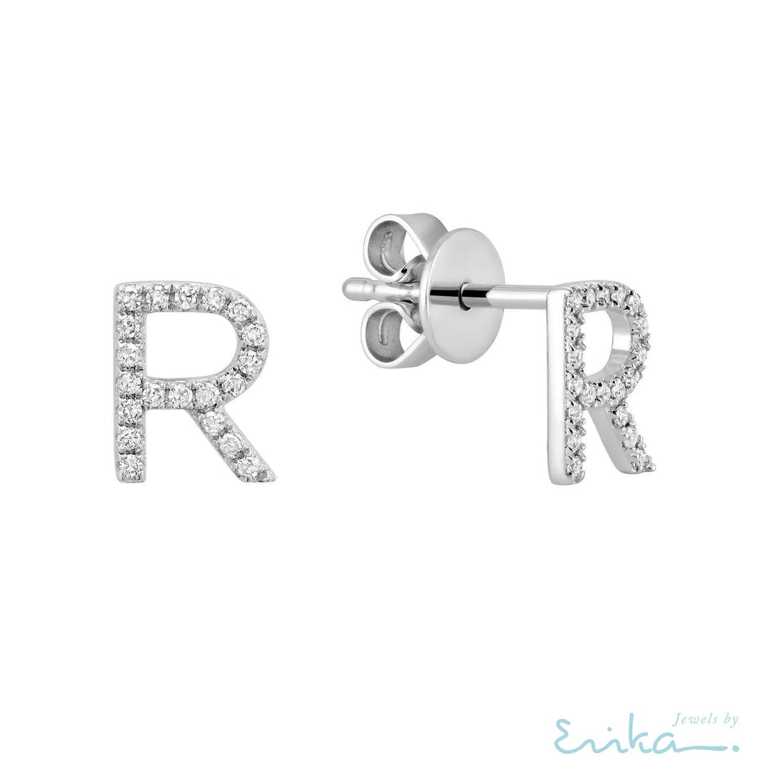 Diamond Initial Stud Earrings (Single)-RNB Jewellery