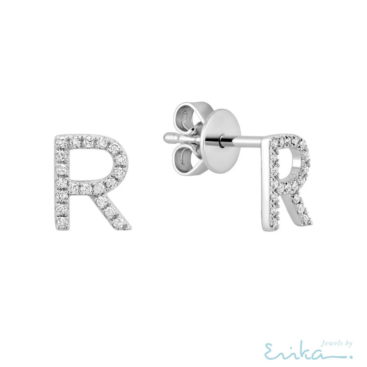 Diamond Initial Stud Earrings (Single)-RNB Jewellery