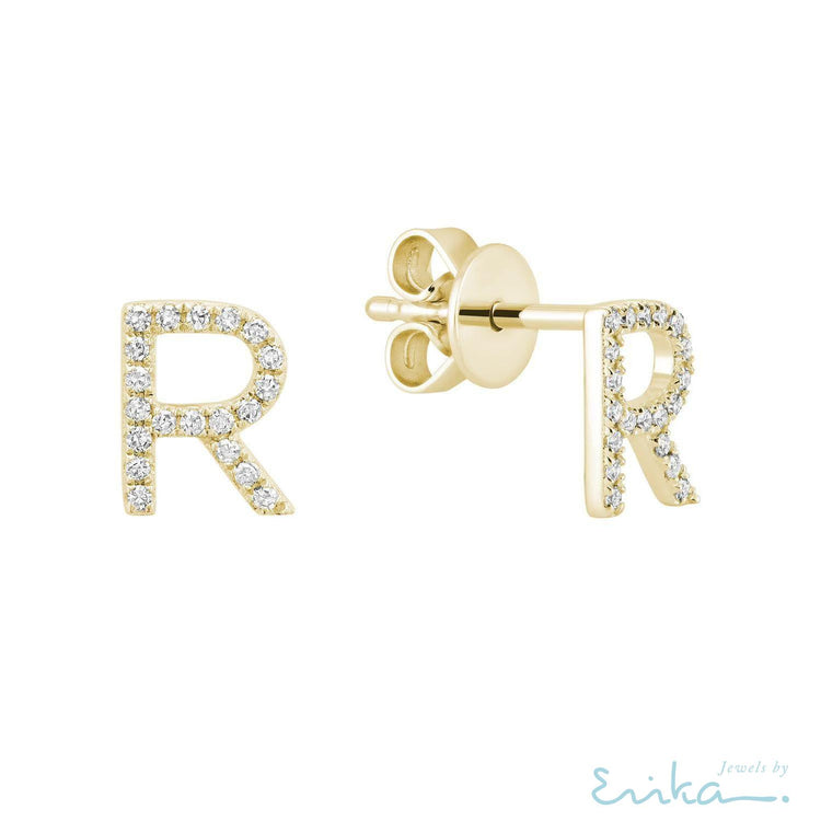 Diamond Initial Stud Earrings (Single)-RNB Jewellery
