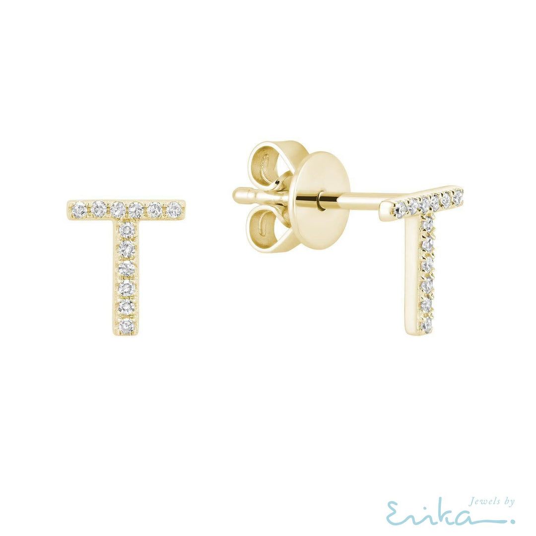 Diamond Initial Stud Earrings (Single)-RNB Jewellery