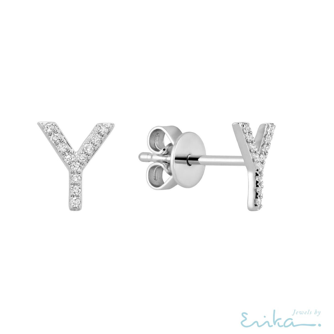 Diamond Initial Stud Earrings (Single)-RNB Jewellery