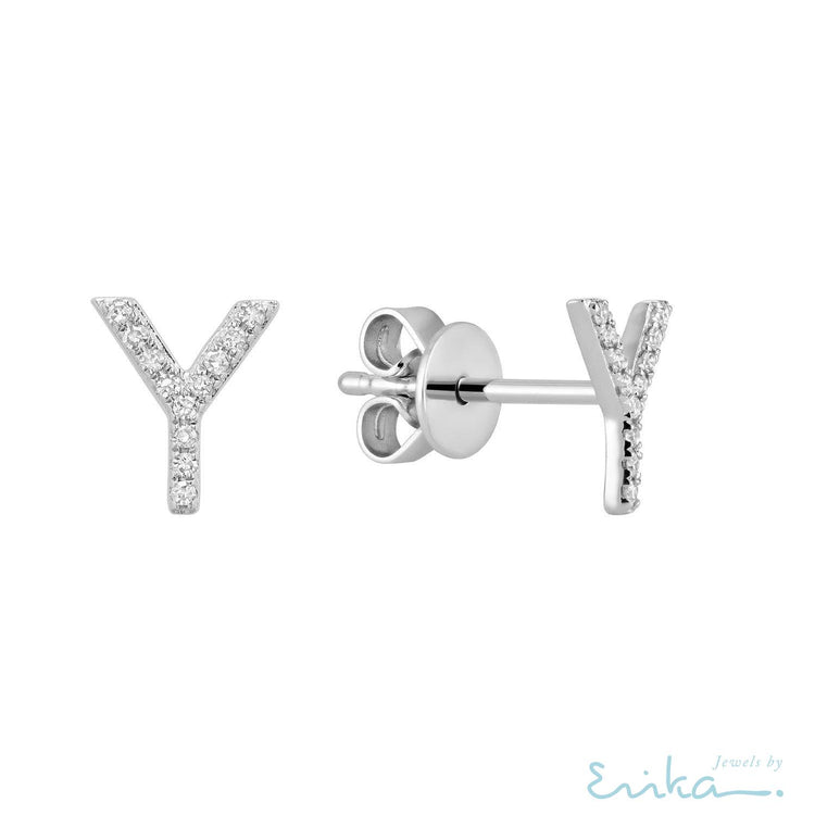 Diamond Initial Stud Earrings (Single)-RNB Jewellery