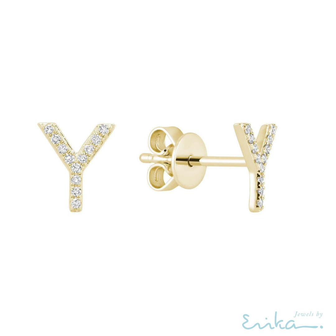 Diamond Initial Stud Earrings (Single)-RNB Jewellery