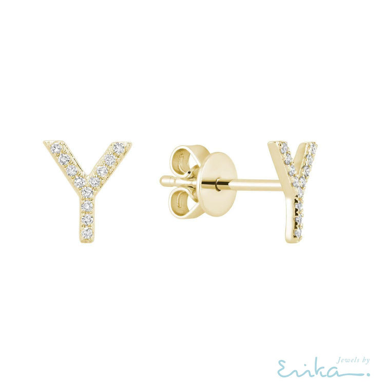 Diamond Initial Stud Earrings (Single)-RNB Jewellery