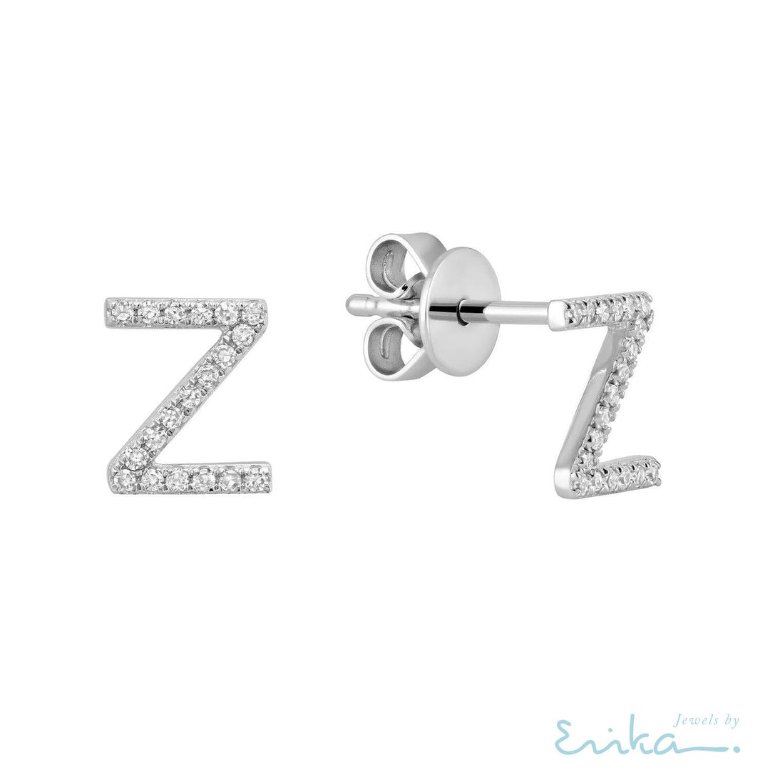 Diamond Initial Stud Earrings (Single)-RNB Jewellery