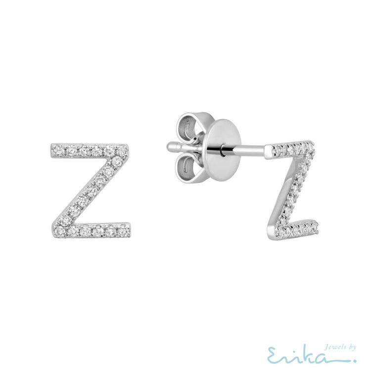 Diamond Initial Stud Earrings (Single)-RNB Jewellery