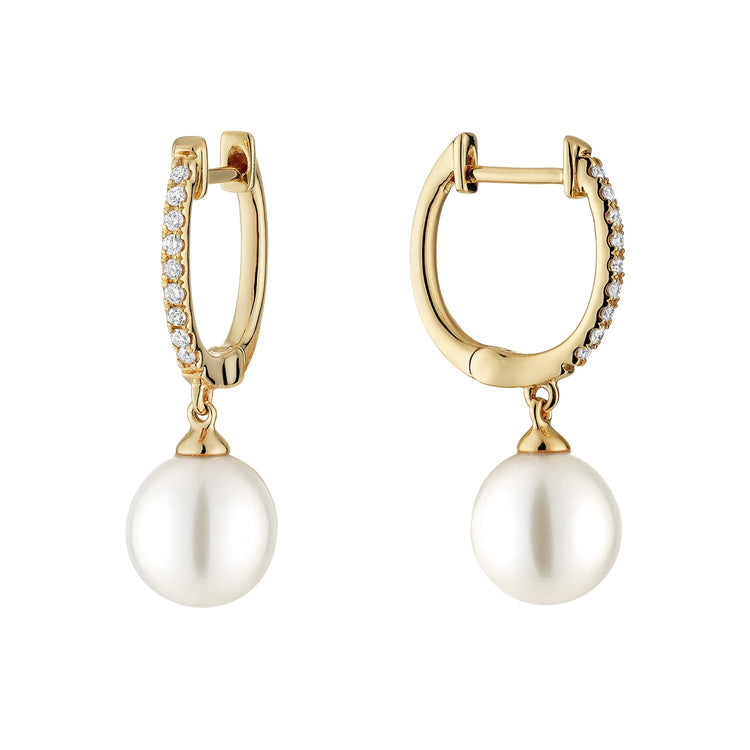 Cultured Pearl & Diamond Dangle Earrings - RNB Jewellery