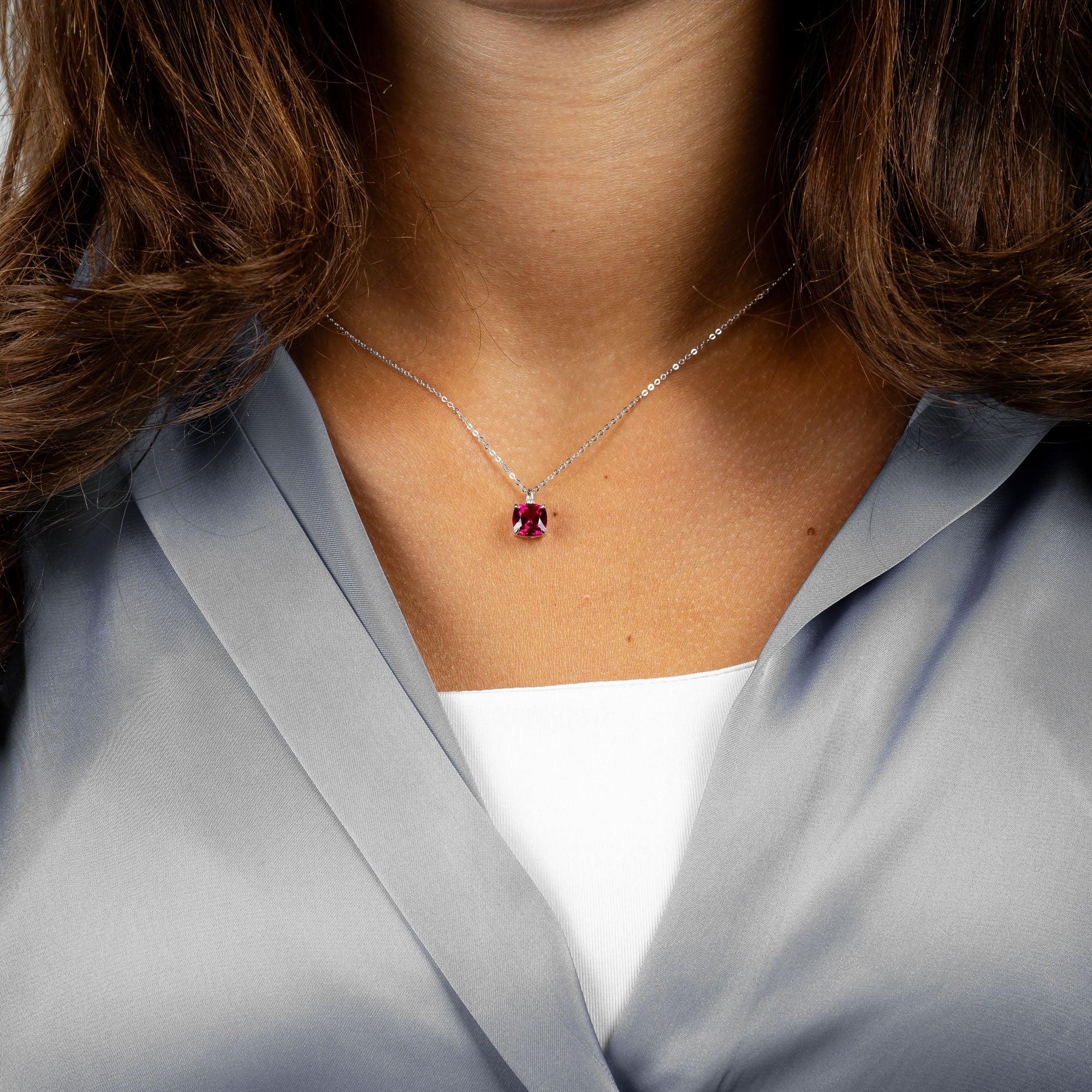 Cushion Cut Created and Precious Stone and Diamond Pendant - RNB Jewellery