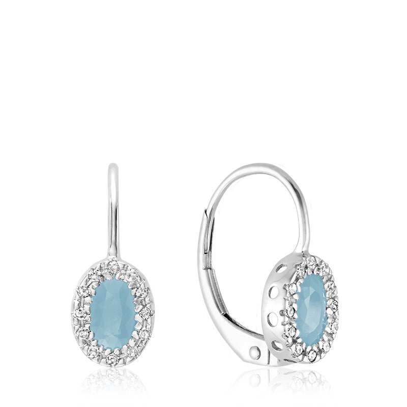 Oval Precious Stone & Diamond Halo Dangle Earrings - RNB Jewellery