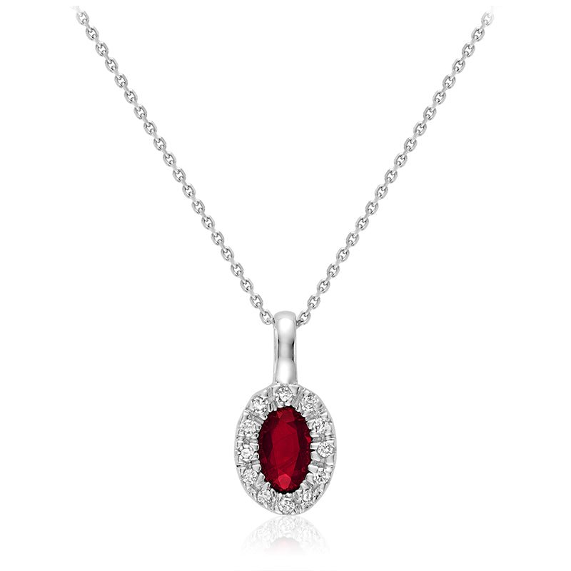 Oval Precious Stone & Diamond Halo Pendant - RNB Jewellery