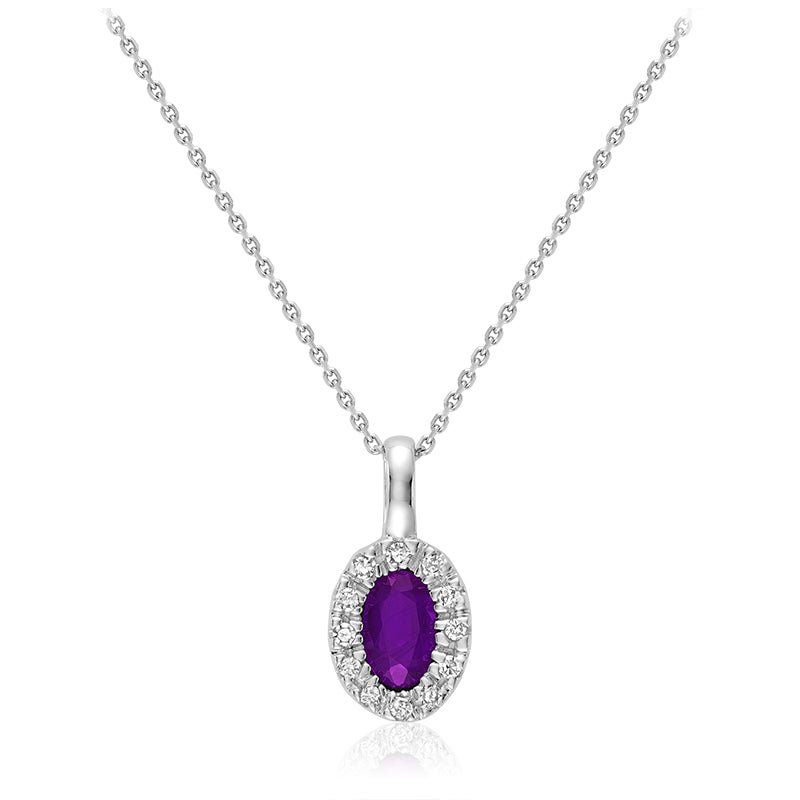 Oval Precious Stone & Diamond Halo Pendant - RNB Jewellery