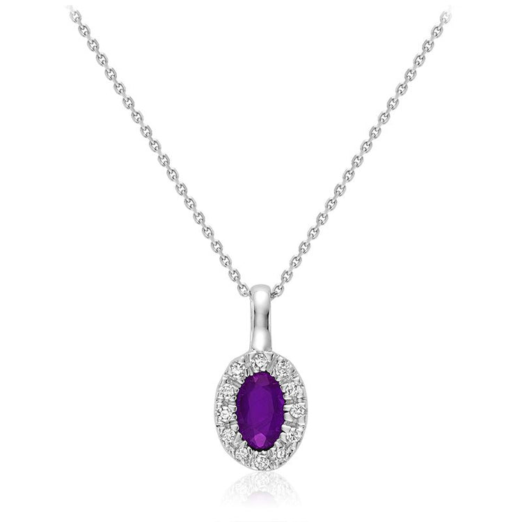 Oval Precious Stone & Diamond Halo Pendant - RNB Jewellery