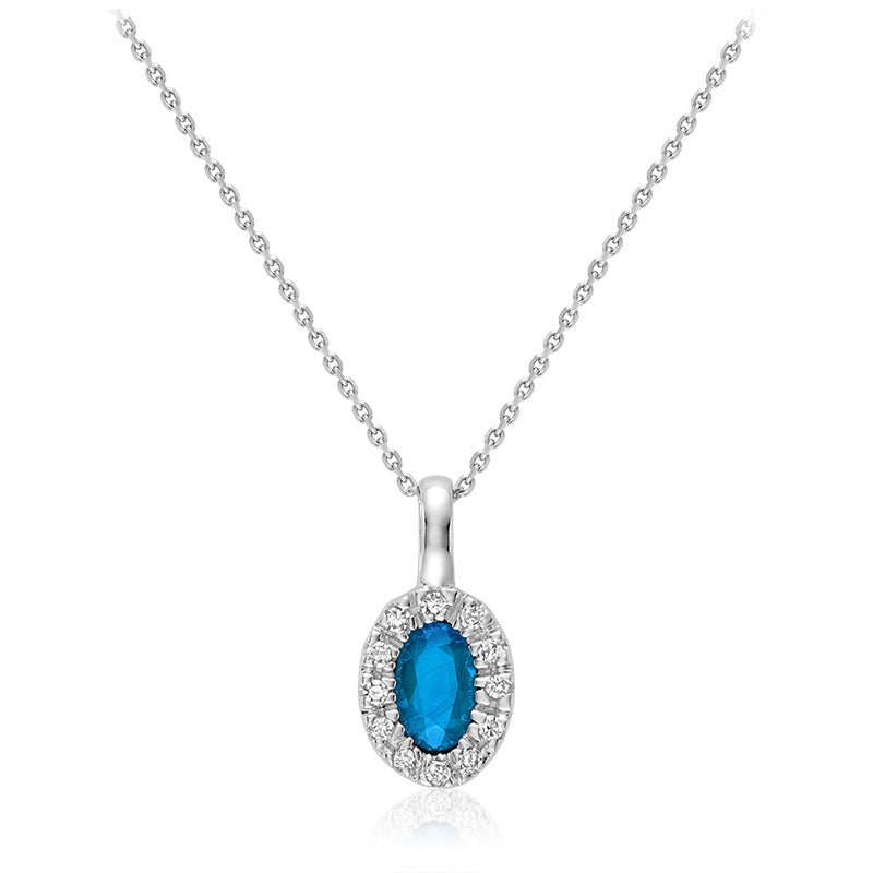 Oval Precious Stone & Diamond Halo Pendant - RNB Jewellery