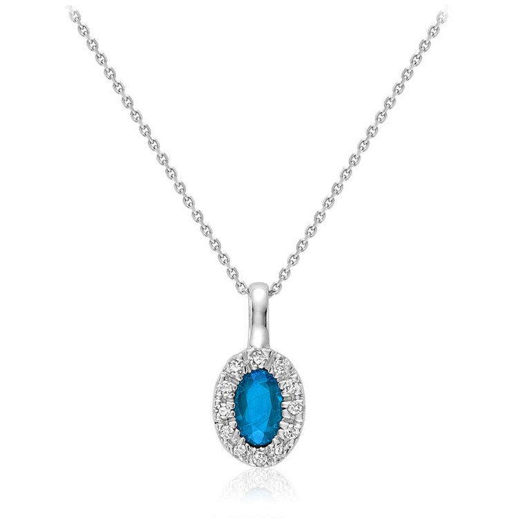 Oval Precious Stone & Diamond Halo Pendant - RNB Jewellery