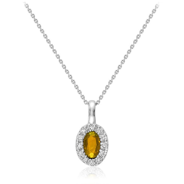 Oval Precious Stone & Diamond Halo Pendant - RNB Jewellery