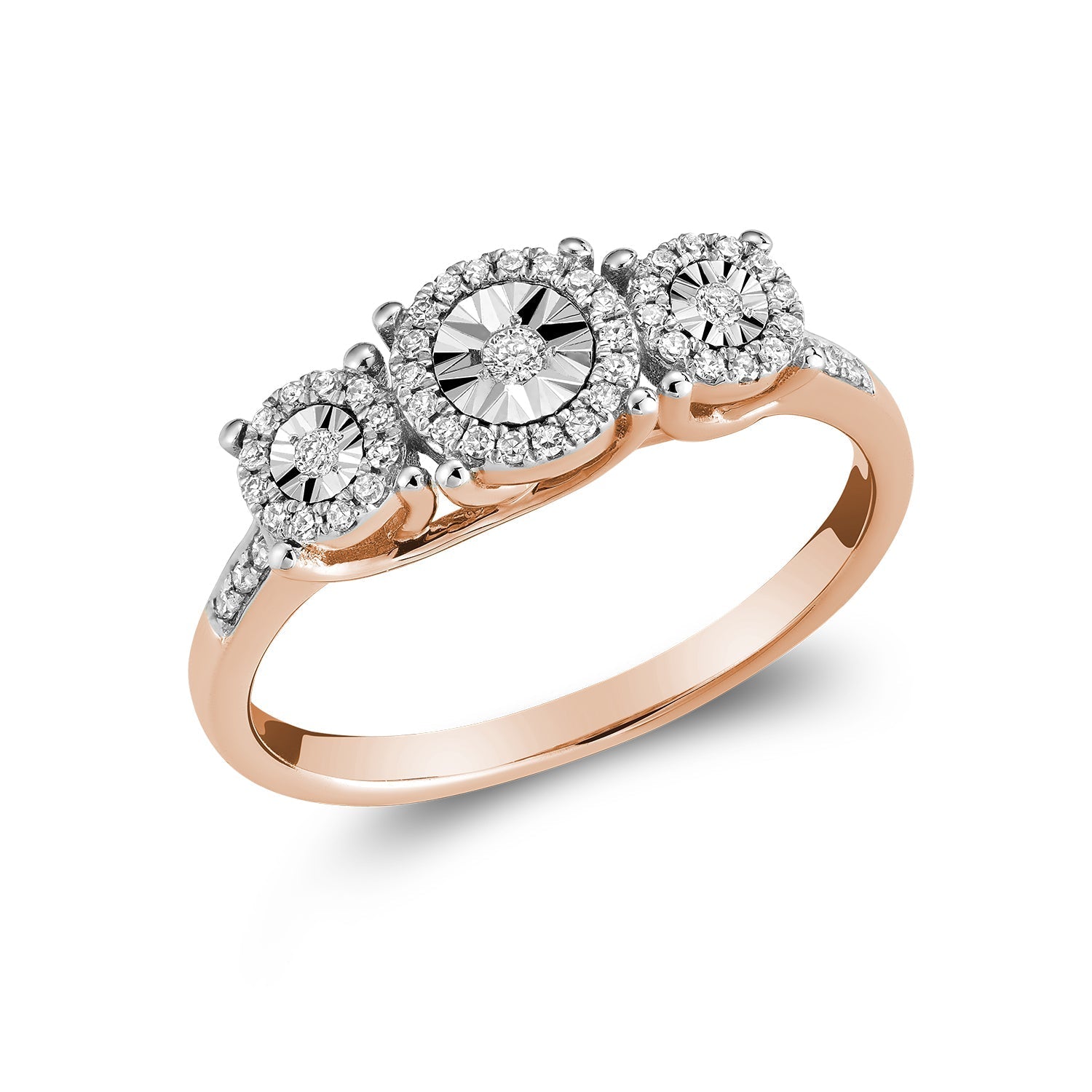 Three Stone Illusion Diamond Halo Ring - RNB Jewellery