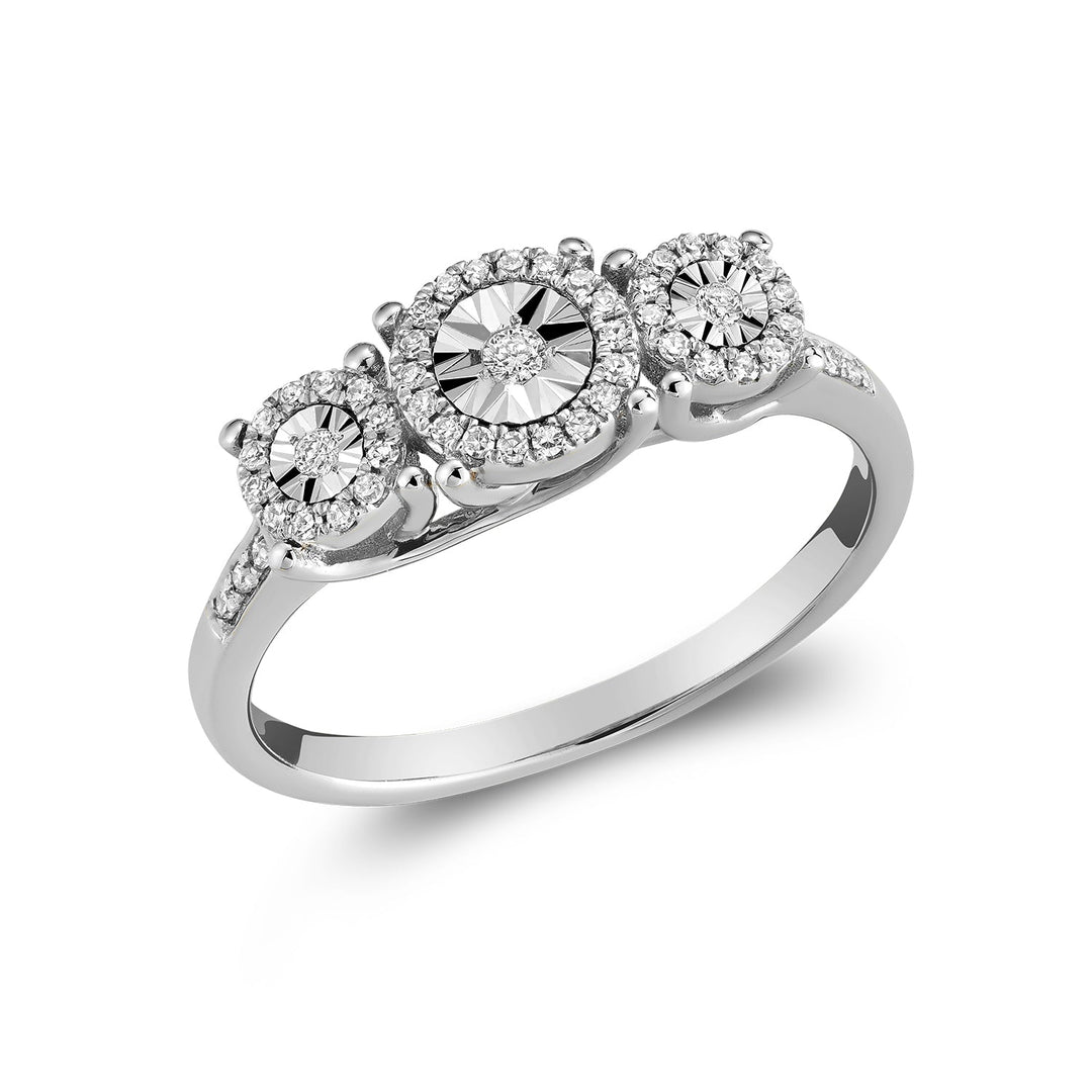 Three Stone Illusion Diamond Halo Ring - RNB Jewellery