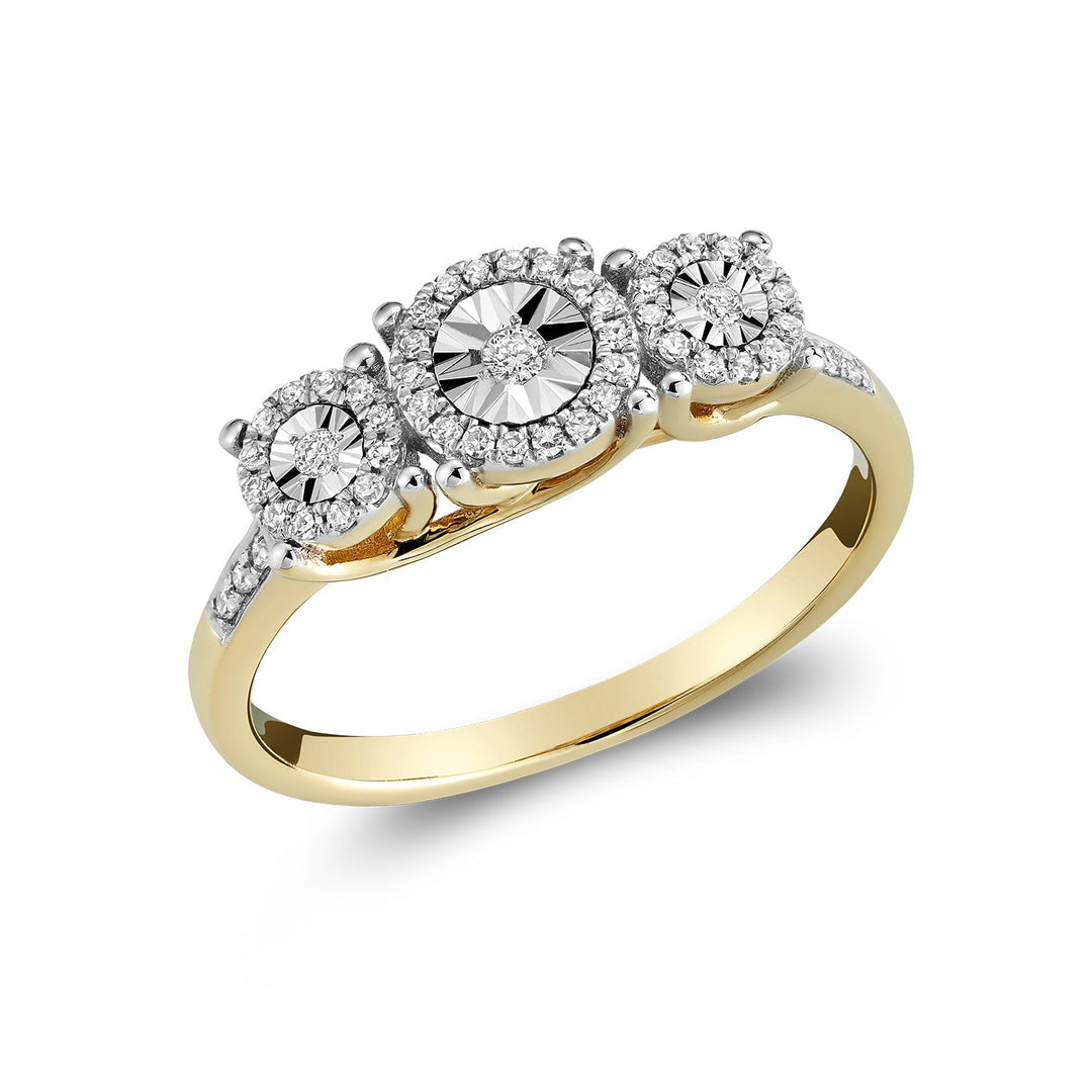 Three Stone Illusion Diamond Halo Ring - RNB Jewellery